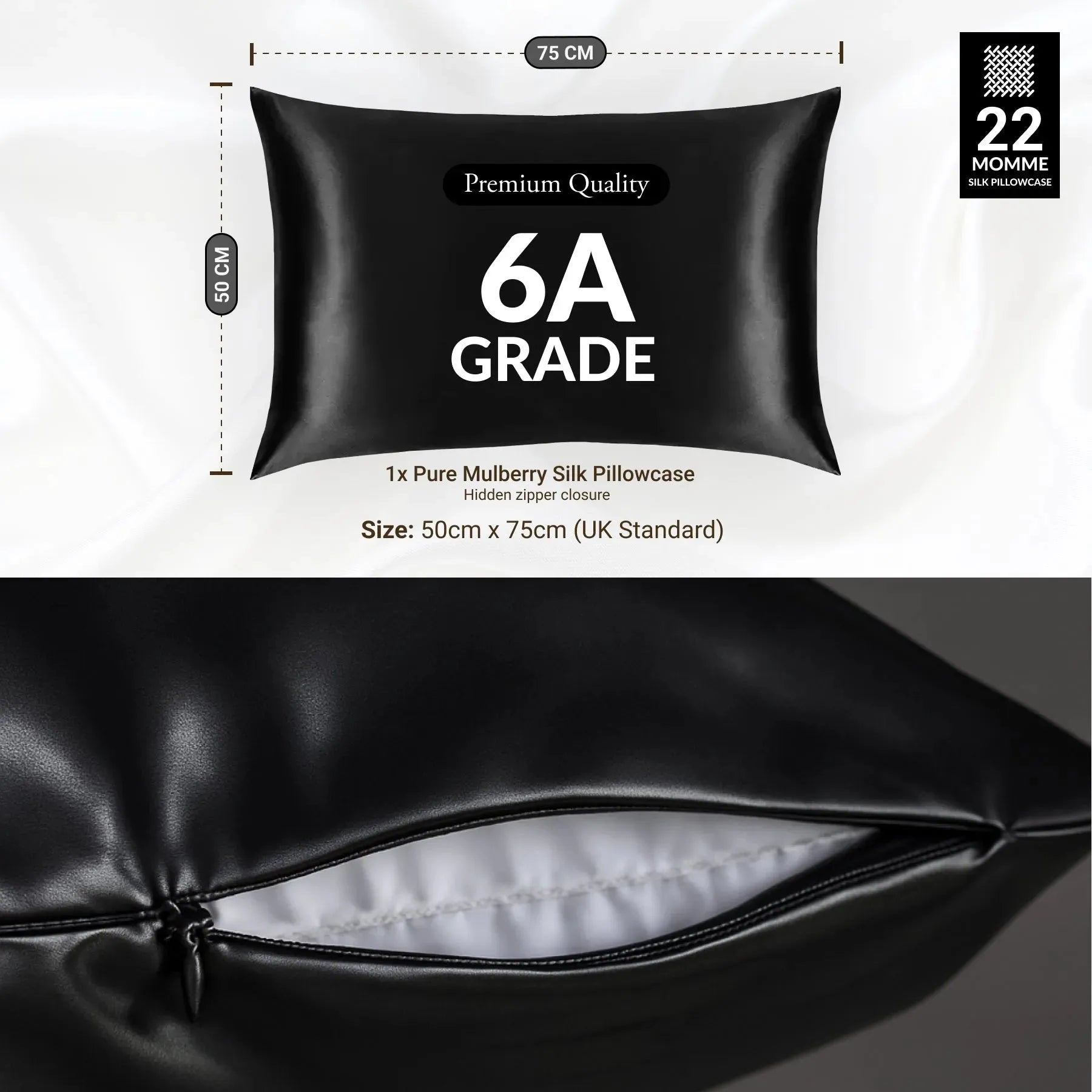 Black Silk Pillowcase - 22 Momme Pure Mulberry Silk Pillowcase UK