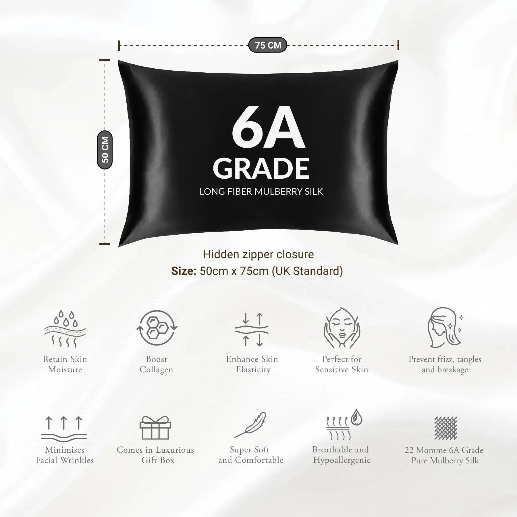 Black Silk Pillowcase - 22 Momme Pure Mulberry Silk Pillowcase UK