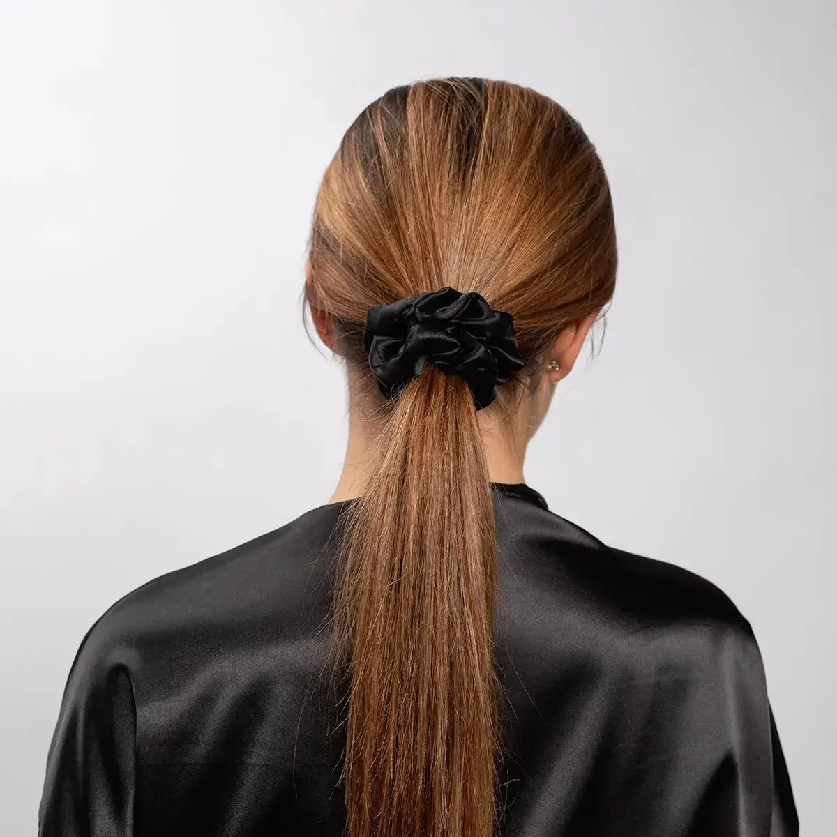 Black Silk Scrunchie Large - Pure Mulberry Silk Hair Tie UK
