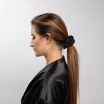 Black Silk Scrunchie Large - Pure Mulberry Silk Hair Tie UK