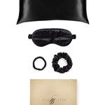 Ultimate Luxury Black Silk Gift Set - 22 Momme Mulberry Silk Pillowcase Eye Mask Scrunchies UK