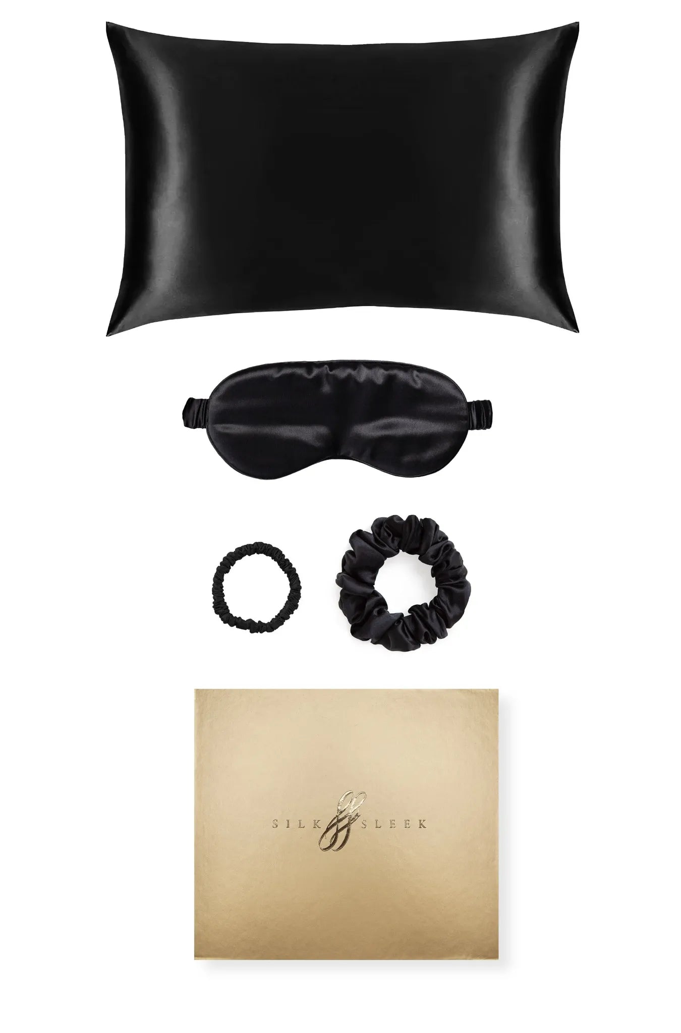 Ultimate Luxury Black Silk Gift Set - 22 Momme Mulberry Silk Pillowcase Eye Mask Scrunchies UK