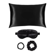 Ultimate Luxury Black Silk Gift Set - 22 Momme Mulberry Silk Pillowcase Eye Mask Scrunchies UK