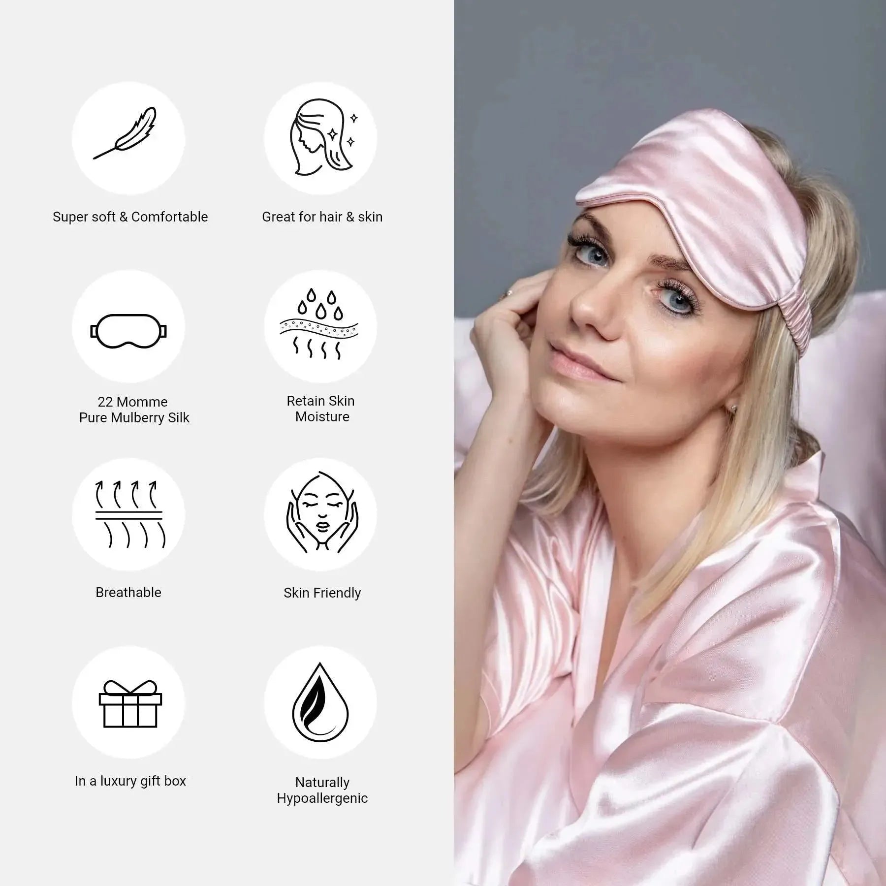 Blush Pink Silk Eye Mask - 22 Momme Pure Mulberry Silk Sleep Mask UK