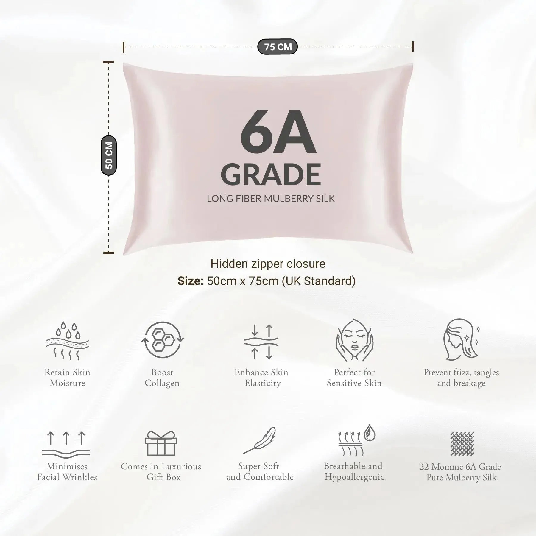 Blush Pink Silk Pillowcase - 22 Momme Pure Mulberry Silk Pillowcase UK