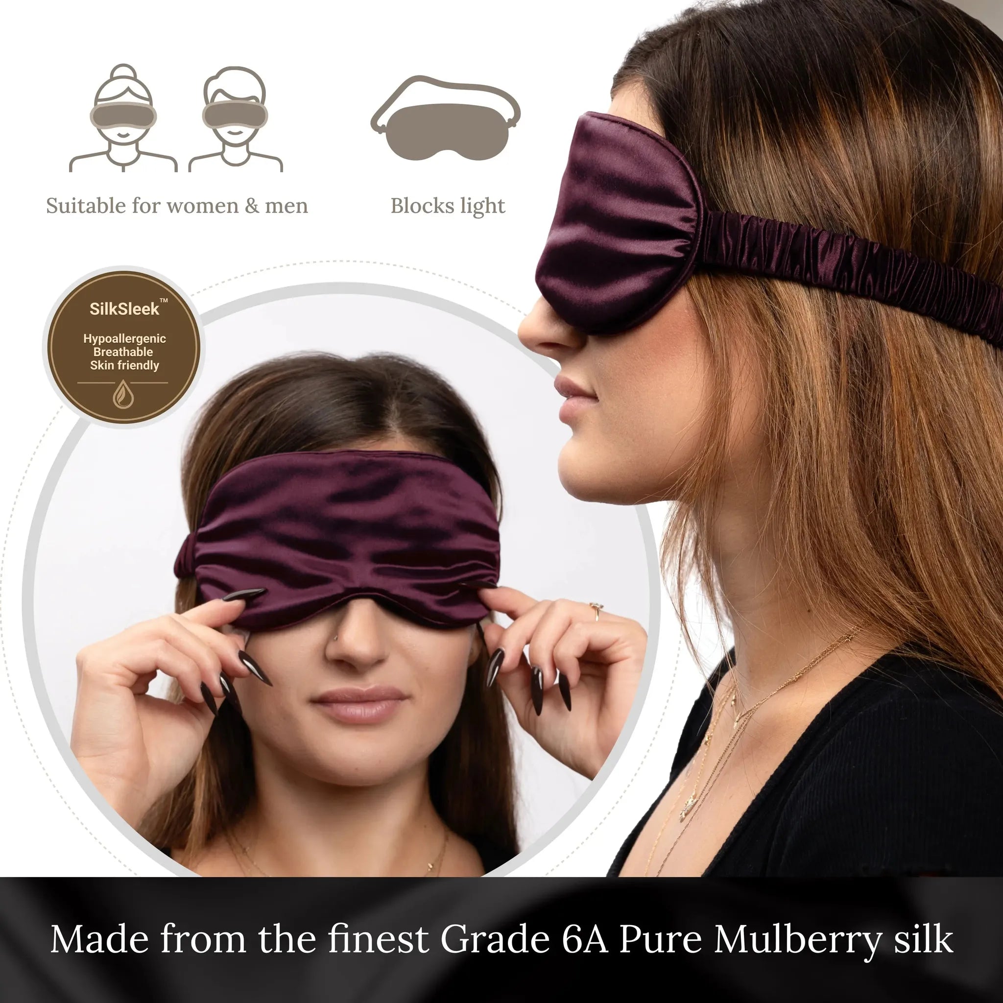 Burgundy Silk Eye Mask - 22 Momme Pure Mulberry Silk Sleep Mask UK