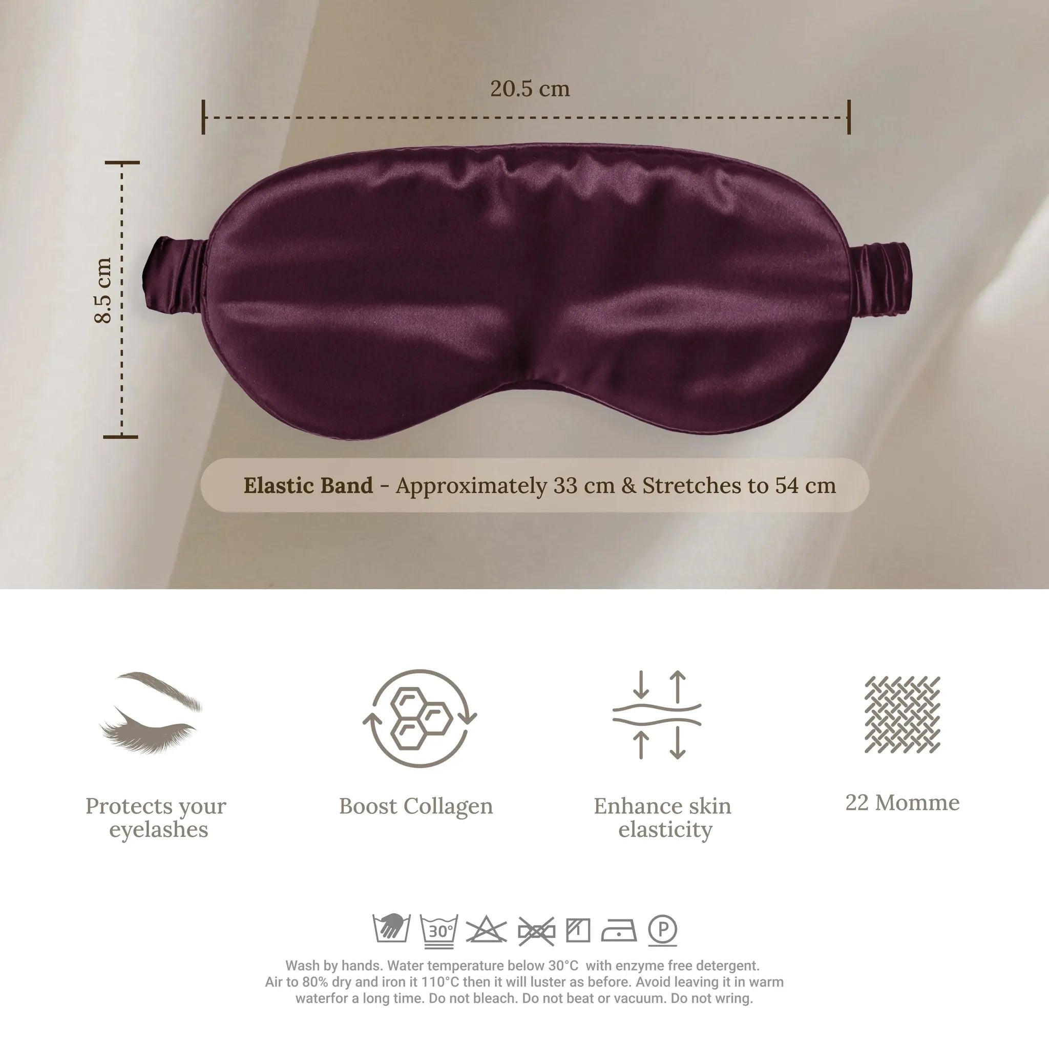 Burgundy Silk Eye Mask - 22 Momme Pure Mulberry Silk Sleep Mask UK