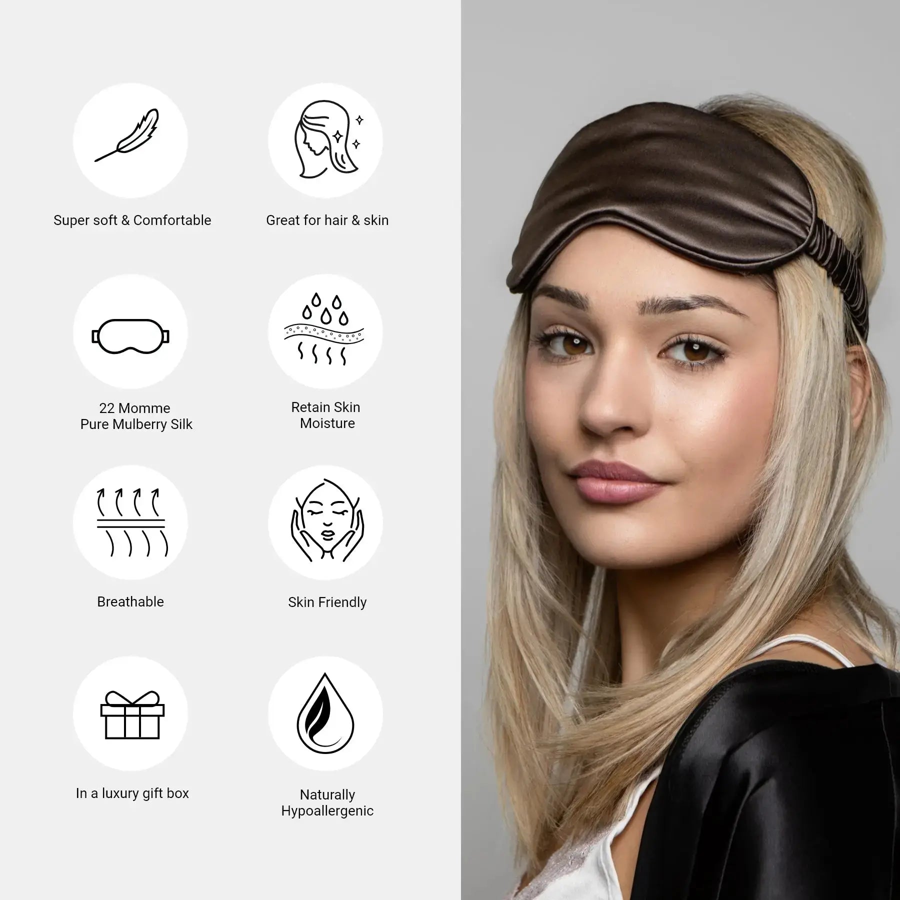 Chocolate Silk Eye Mask - 22 Momme Pure Mulberry Silk Sleep Mask UK