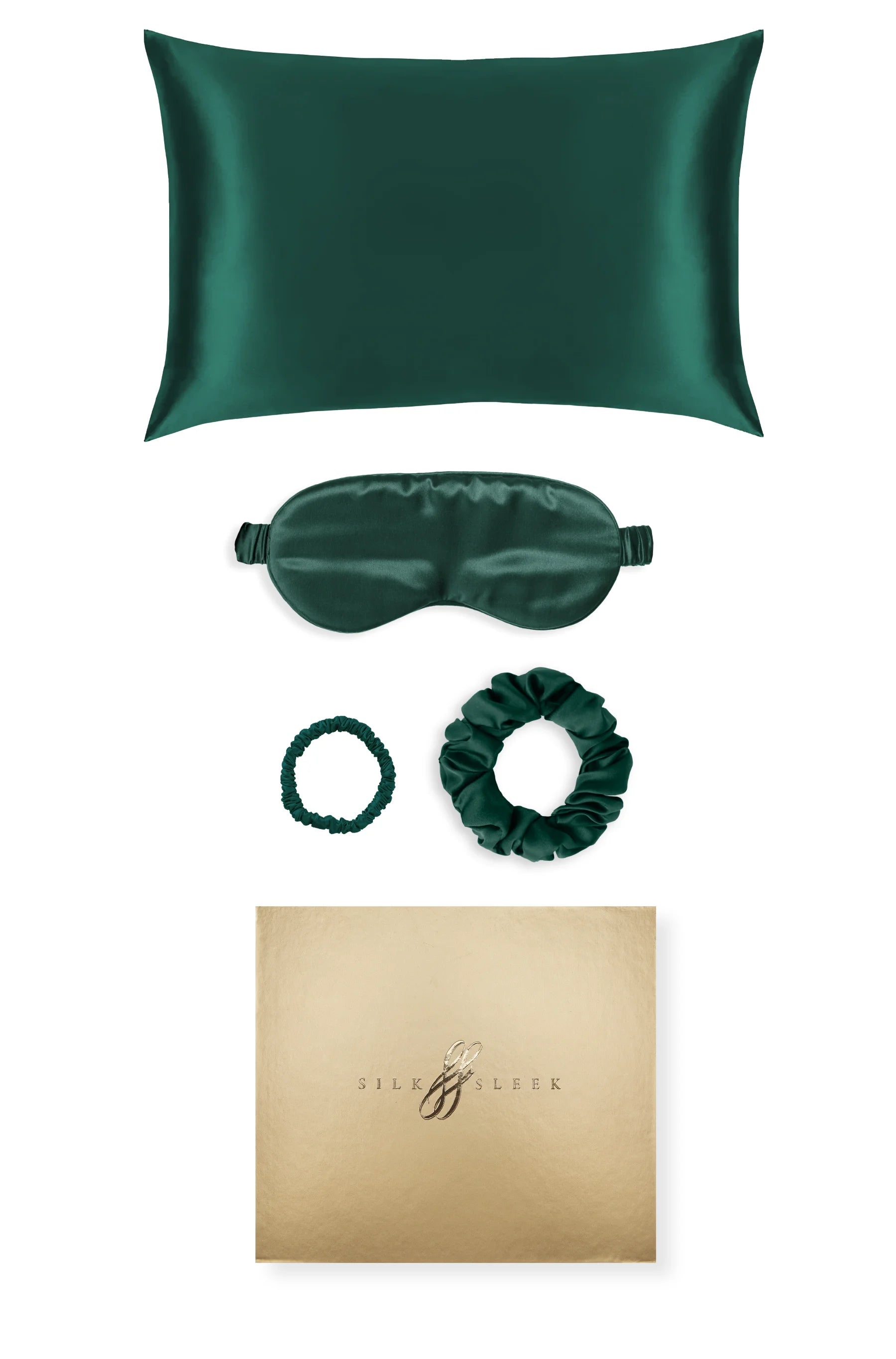 Emerald Silk Gift Set - 22 Momme Mulberry Silk Pillowcase Eye Mask Scrunchies UK
