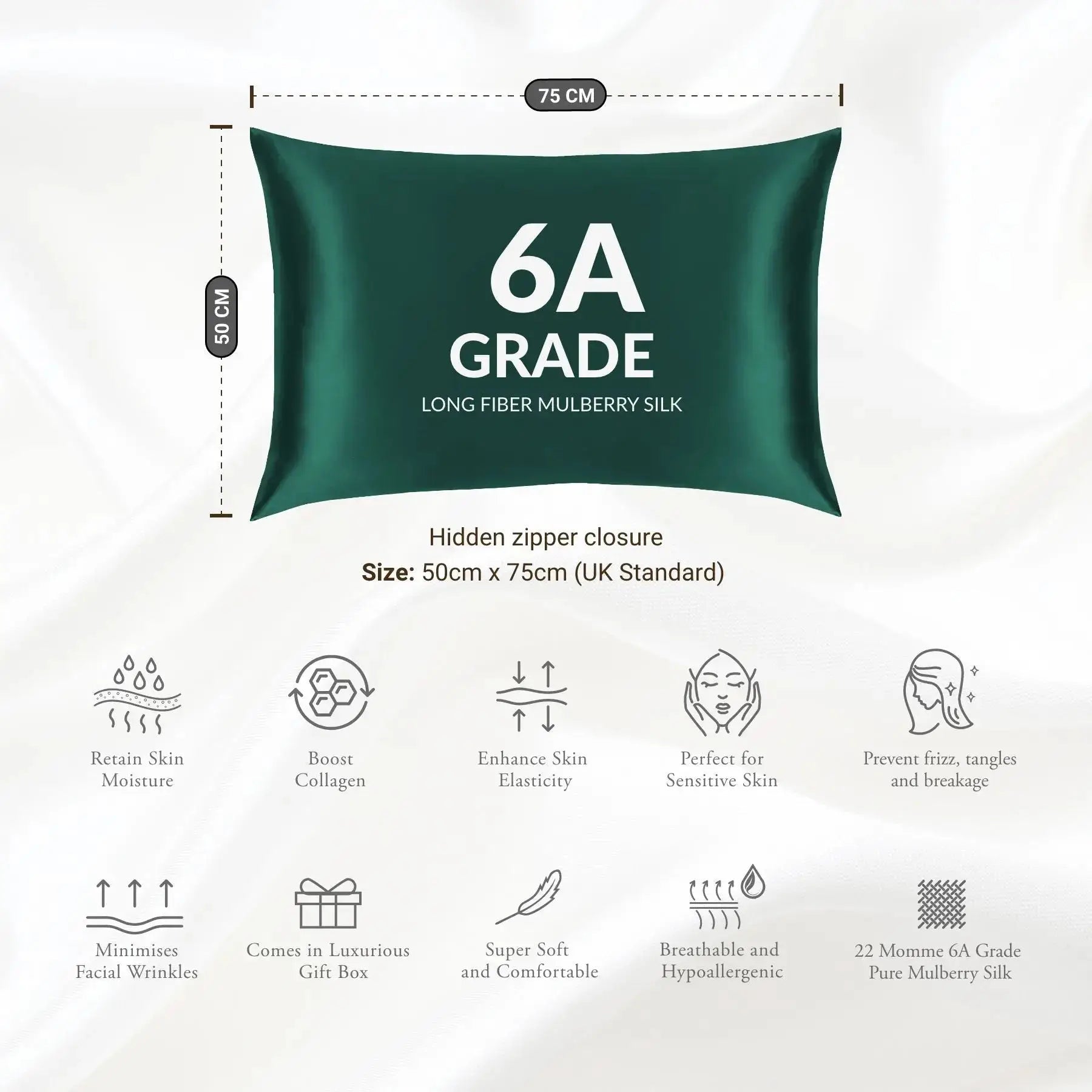 Emerald Silk Pillowcase - 22 Momme Pure Mulberry Silk Pillowcase UK