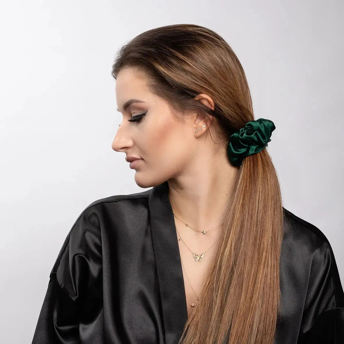 Emerald Silk Scrunchie Large - Pure Mulberry Silk Hair Tie UK