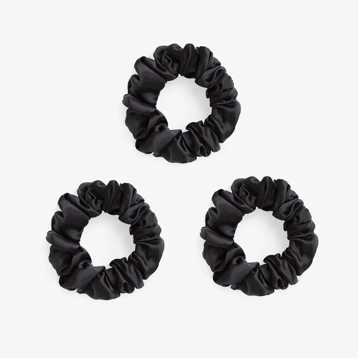 Large Silk Scrunchie Set Black - Pure Mulberry Silk Hair Ties UK