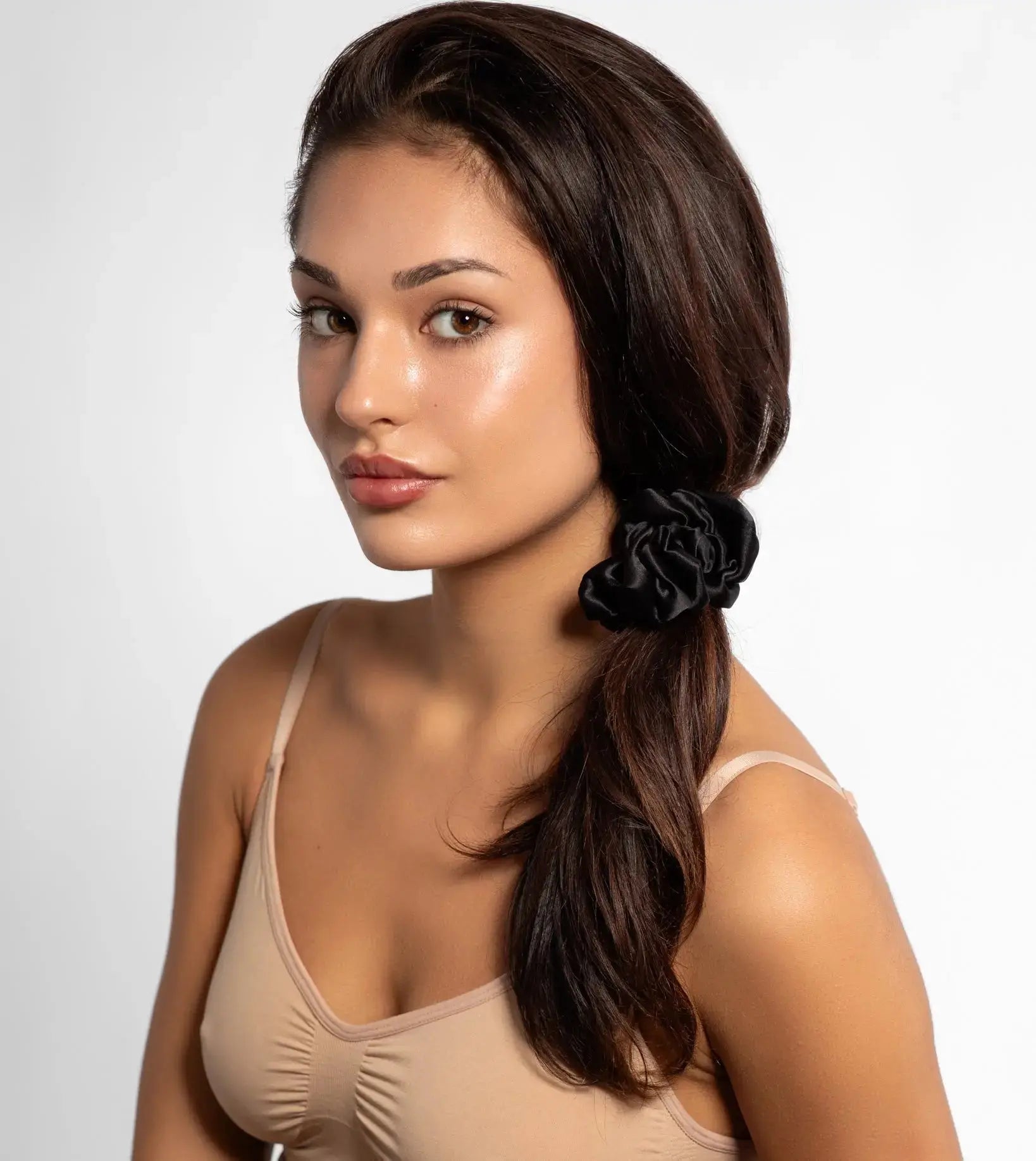 Large Silk Scrunchie Set Black - Pure Mulberry Silk Hair Ties UK