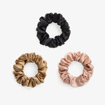 Large Silk Scrunchie Set Black Gold Rose Gold - Pure Mulberry Silk Hair Ties UK