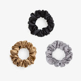 Large Silk Scrunchie Set Black Gold Silver - Pure Mulberry Silk Hair Ties UK