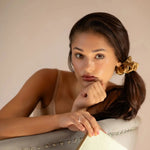 Large Silk Scrunchie Set Black Gold Silver - Pure Mulberry Silk Hair Ties UK