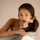 Large Silk Scrunchie Set Black Gold Silver - Pure Mulberry Silk Hair Ties UK