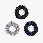 Large Silk Scrunchie Set Black Silver Navy - Pure Mulberry Silk Hair Ties UK