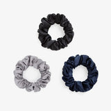 Large Silk Scrunchie Set Black Silver Navy - Pure Mulberry Silk Hair Ties UK