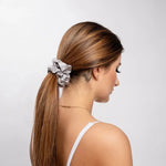 Large Silk Scrunchie Set Black Silver Navy - Pure Mulberry Silk Hair Ties UK