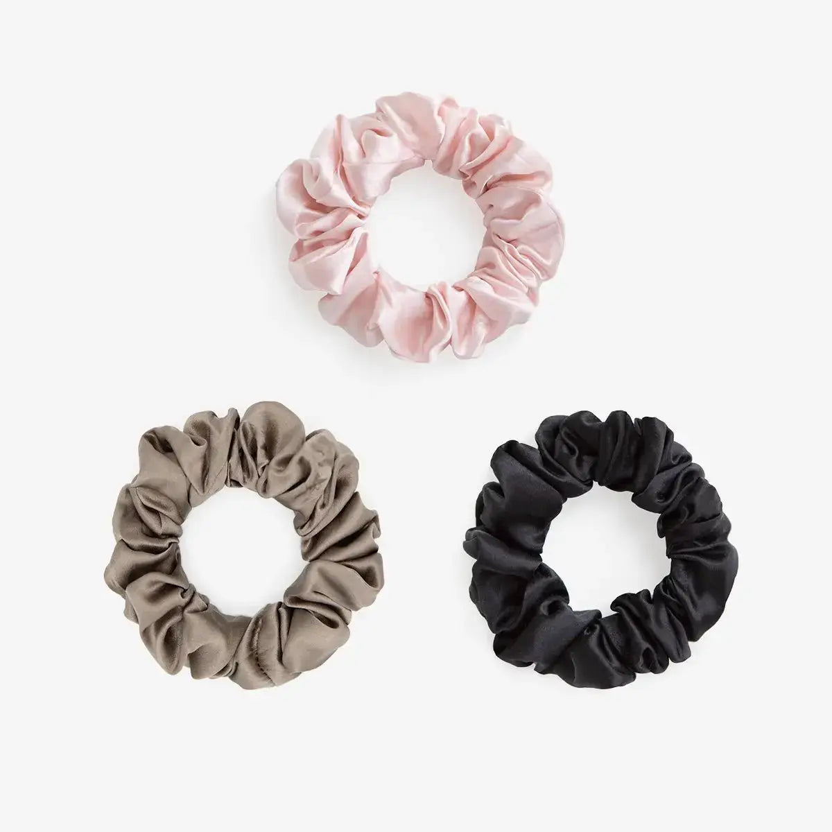 Large Silk Scrunchie Set Blush Pink Oyster Black - Pure Mulberry Silk Hair Ties UK