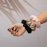 Large Silk Scrunchie Set Blush Pink Oyster Black - Pure Mulberry Silk Hair Ties UK