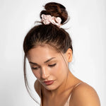 Large Silk Scrunchie Set Blush Pink Oyster Black - Pure Mulberry Silk Hair Ties UK