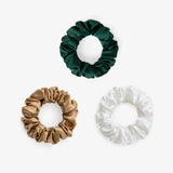 Large Silk Scrunchie Set Emerald Gold Pearl White - Pure Mulberry Silk Hair Ties UK