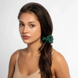 Large Silk Scrunchie Set Emerald Gold Pearl White - Pure Mulberry Silk Hair Ties UK