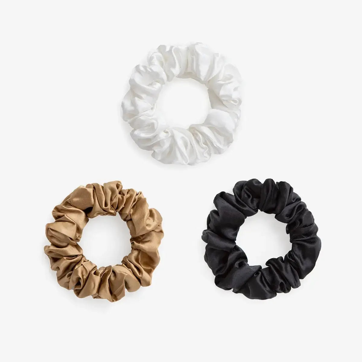 Large Silk Scrunchie Set Pearl White Gold Black - Pure Mulberry Silk Hair Ties UK