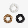 Large Silk Scrunchie Set Pearl White Gold Black - Pure Mulberry Silk Hair Ties UK