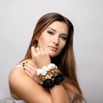 Large Silk Scrunchie Set Pearl White Gold Black - Pure Mulberry Silk Hair Ties UK