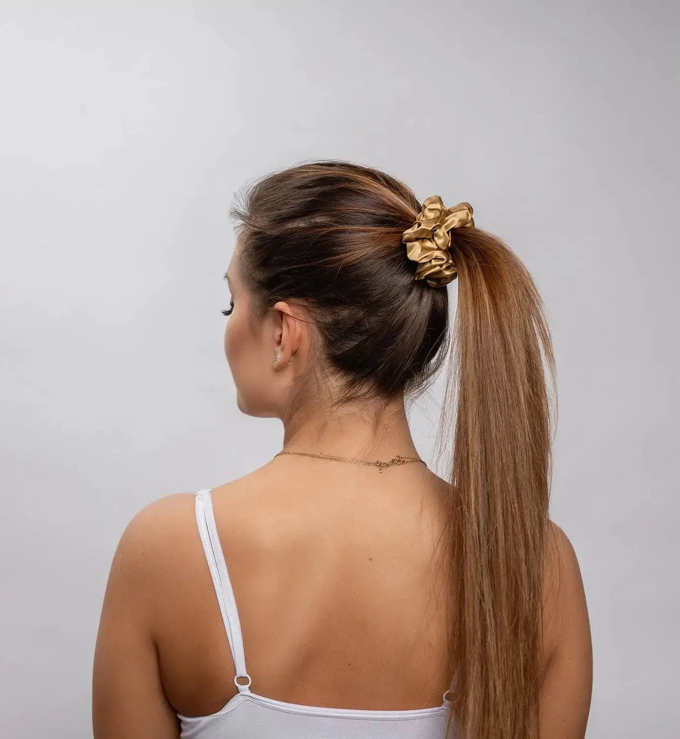 Large Silk Scrunchie Set Pearl White Gold Black - Pure Mulberry Silk Hair Ties UK