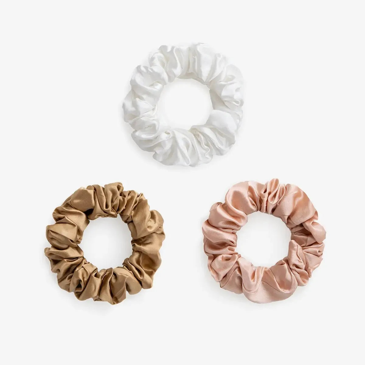 Large Silk Scrunchie Set Pearl White Gold Rose Gold - Pure Mulberry Silk Hair Ties UK