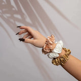 Large Silk Scrunchie Set Pearl White Gold Rose Gold - Pure Mulberry Silk Hair Ties UK
