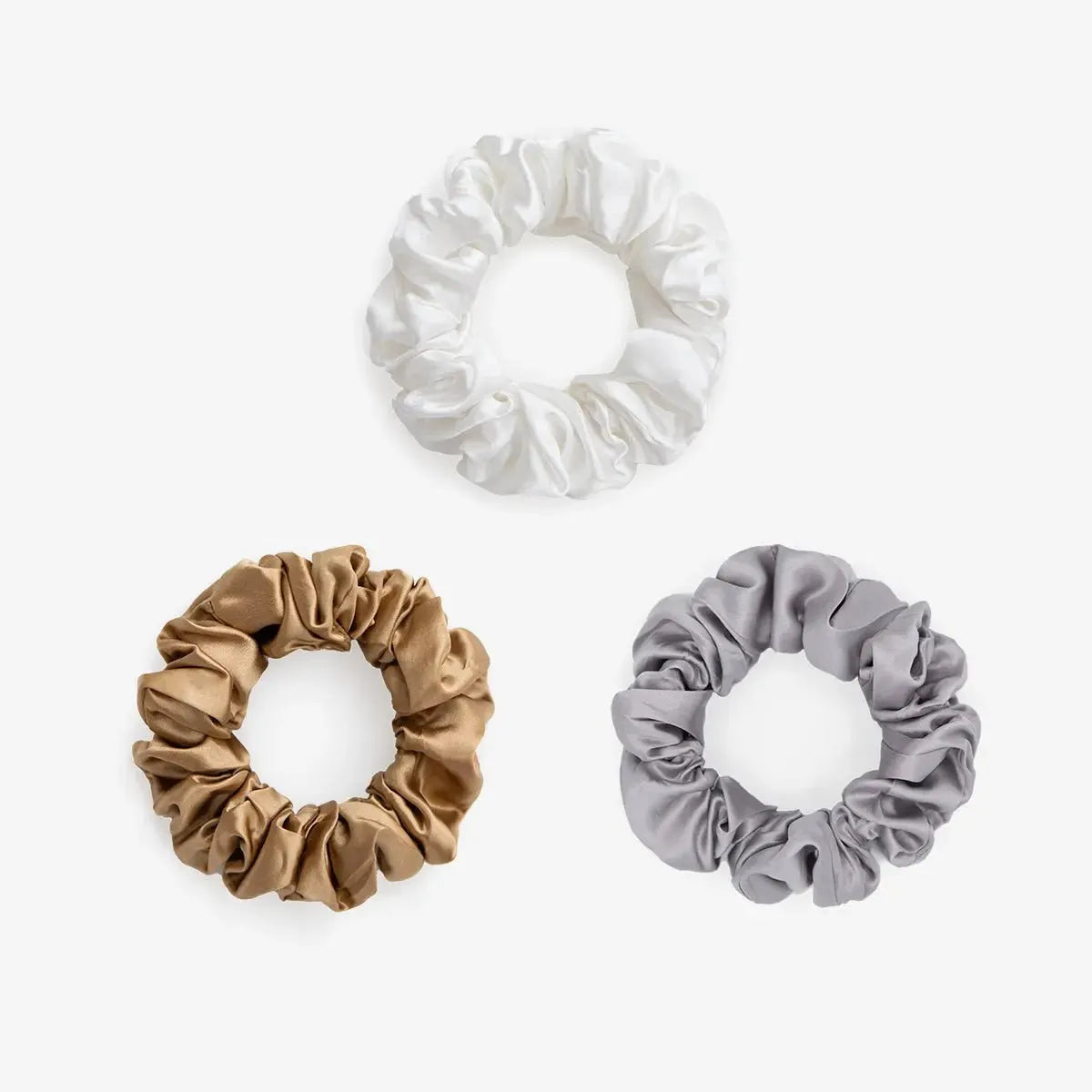 Large Silk Scrunchie Set Pearl White Gold Silver - Pure Mulberry Silk Hair Ties UK