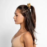 Large Silk Scrunchie Set Pearl White Gold Silver - Pure Mulberry Silk Hair Ties UK