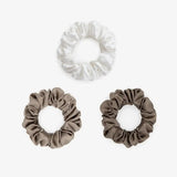 Large Silk Scrunchie Set Pearl White Oyster Chocolate - Pure Mulberry Silk Hair Ties UK