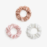 Large Silk Scrunchie Set Rose Gold Blush Pink Pearl White - Pure Mulberry Silk Hair Ties