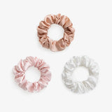 Large Silk Scrunchie Set Rose Gold Blush Pink Pearl White - Pure Mulberry Silk Hair Ties