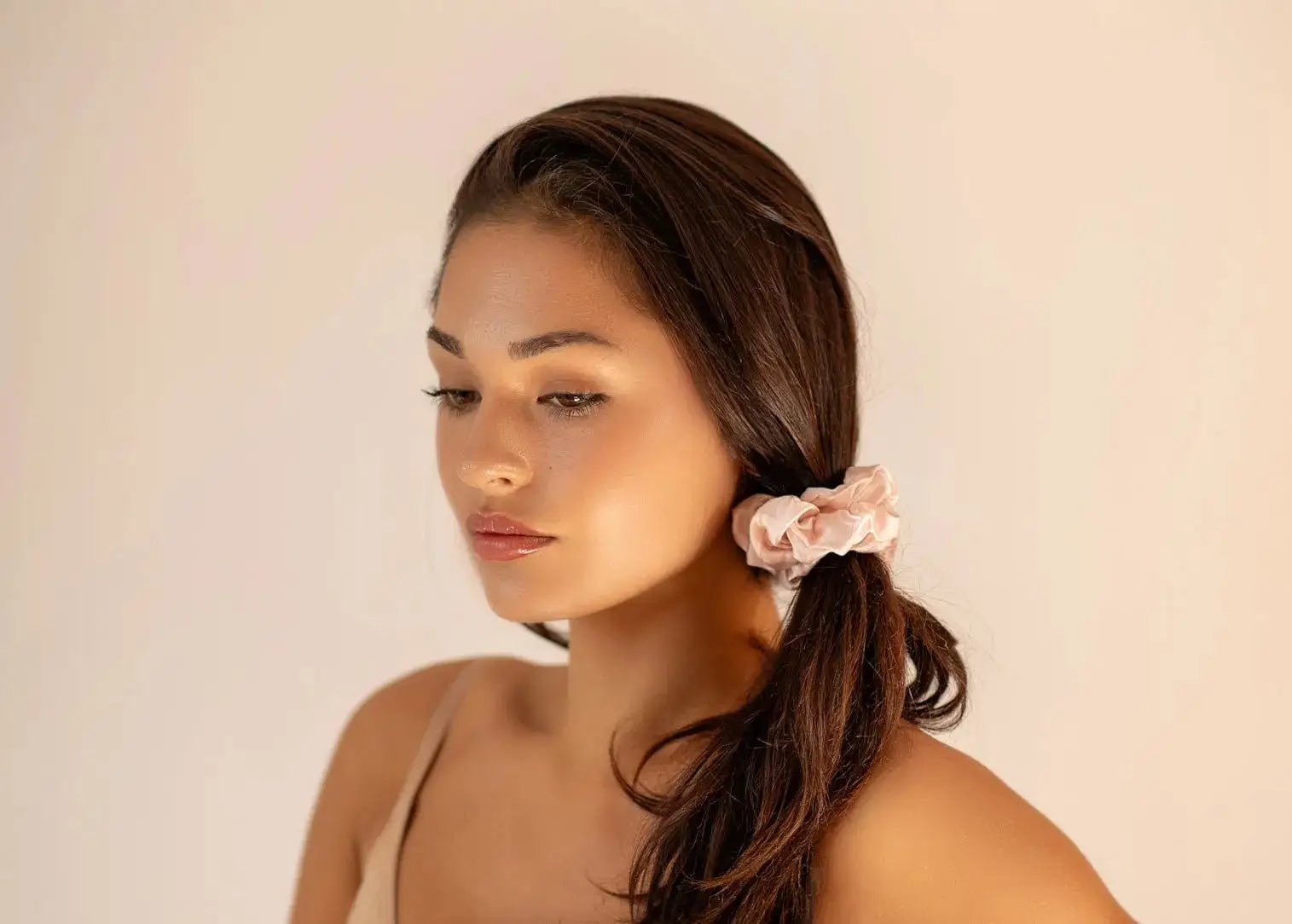 Large Silk Scrunchie Set Rose Gold Blush Pink Pearl White - Pure Mulberry Silk Hair Ties