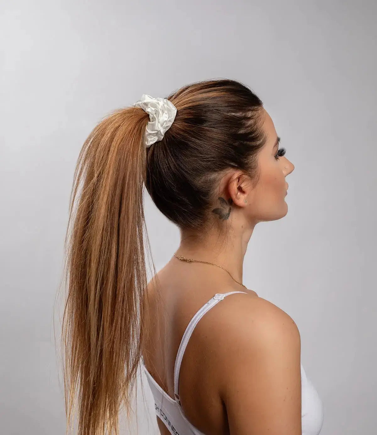 Large Silk Scrunchie Set Rose Gold Blush Pink Pearl White - Pure Mulberry Silk Hair Ties
