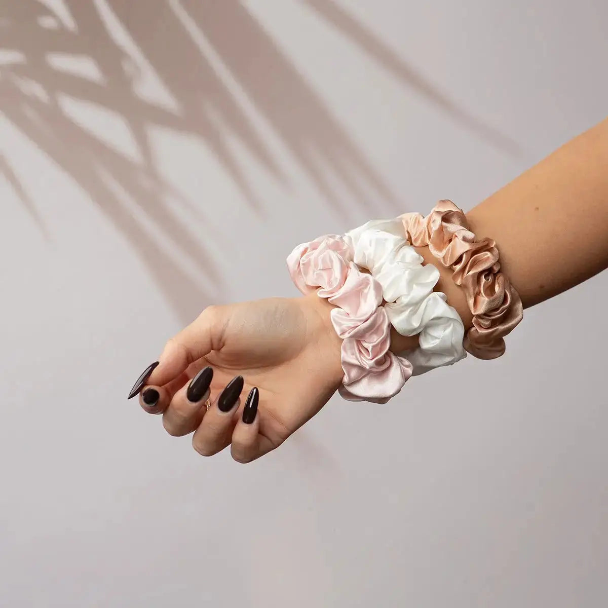 Large Silk Scrunchie Set Rose Gold Blush Pink Pearl White - Pure Mulberry Silk Hair Ties
