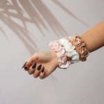 Large Silk Scrunchie Set Rose Gold Blush Pink Pearl White - Pure Mulberry Silk Hair Ties