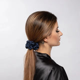 Navy Blue Silk Scrunchie Large - Pure Mulberry Silk Hair Tie UK
