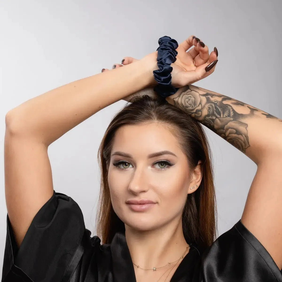 Navy Blue Silk Scrunchie Large - Pure Mulberry Silk Hair Tie UK