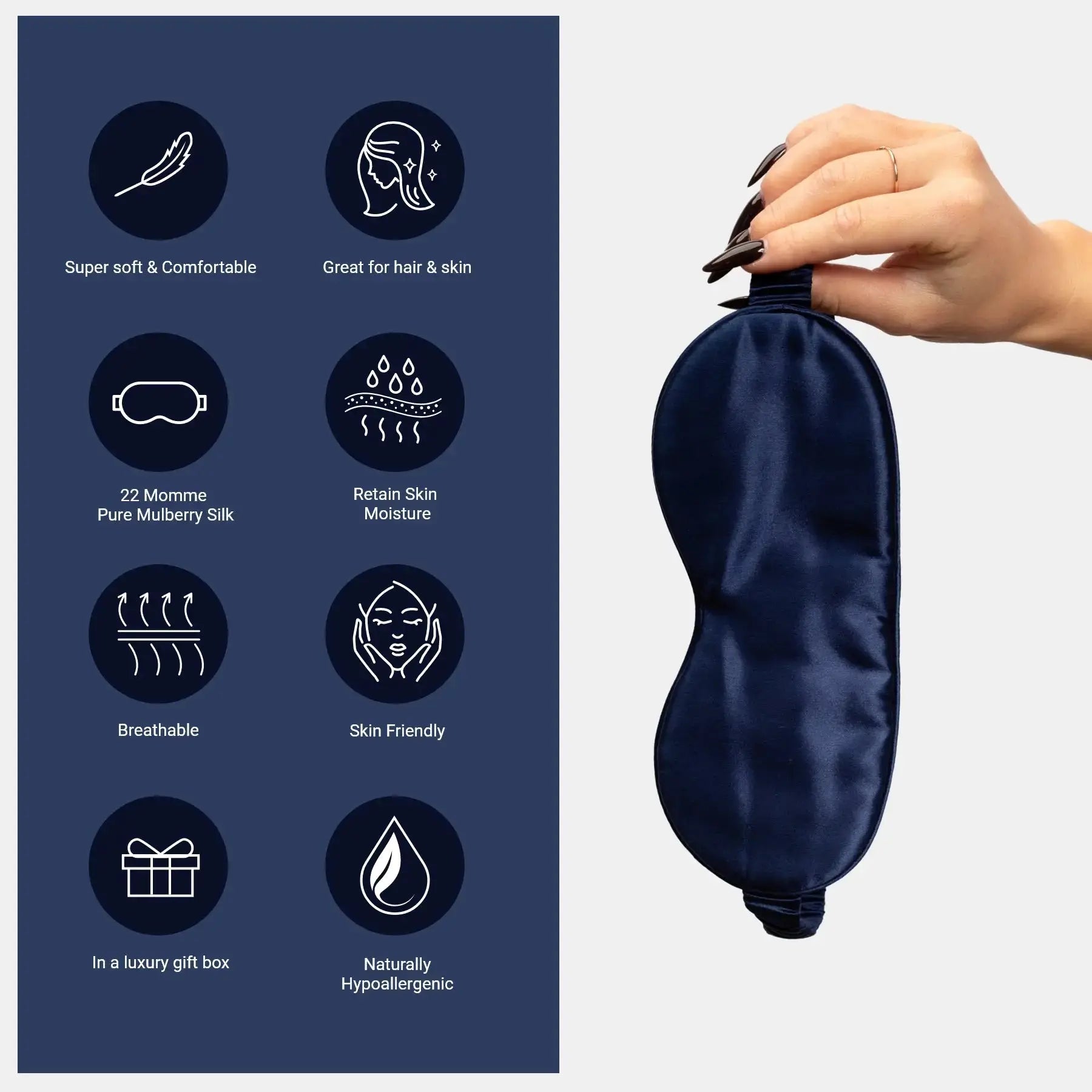 Navy Blue Silk Eye Mask - 22 Momme Pure Mulberry Silk Sleep Mask UK