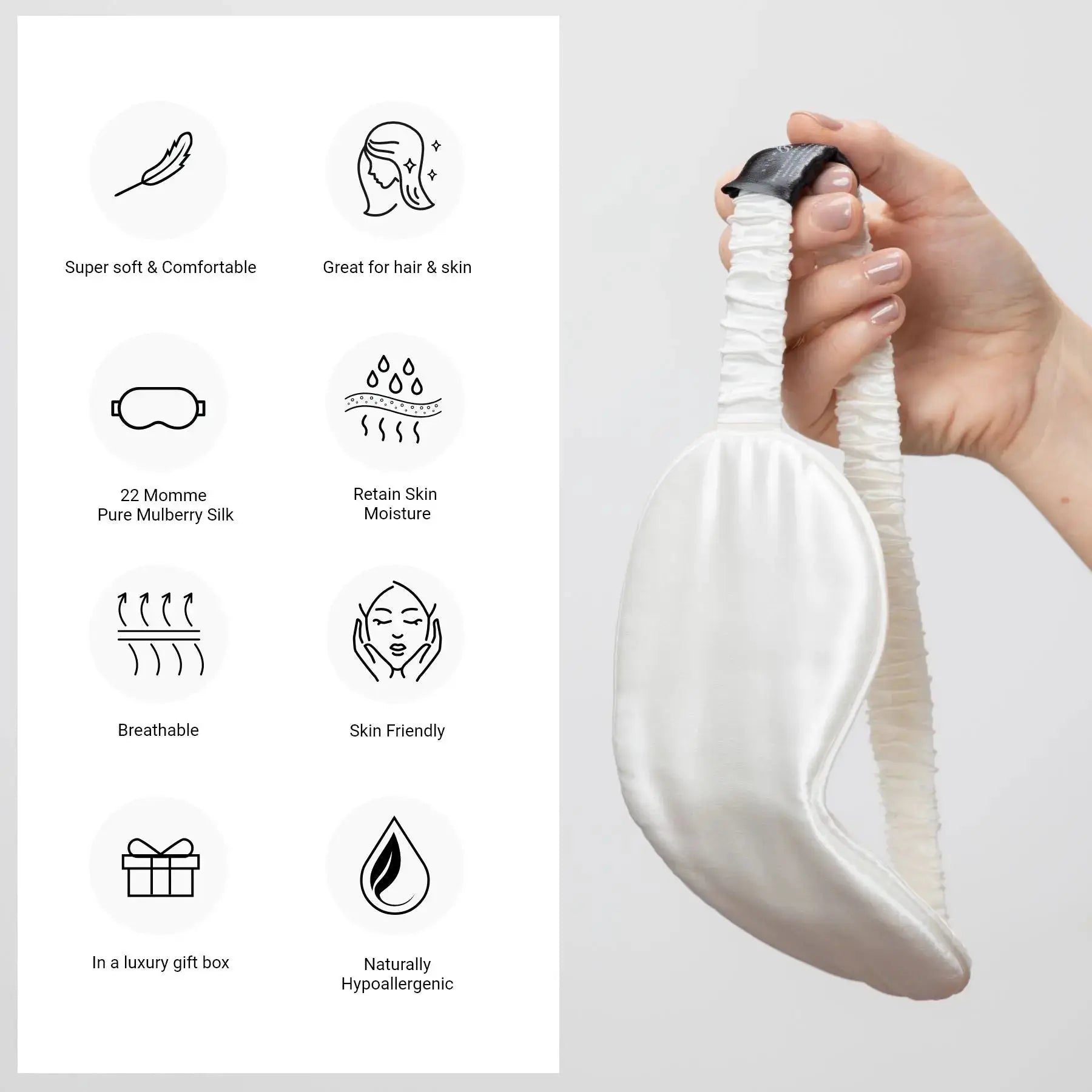 Pearl White Silk Eye Mask - 22 Momme Pure Mulberry Silk Sleep Mask UK