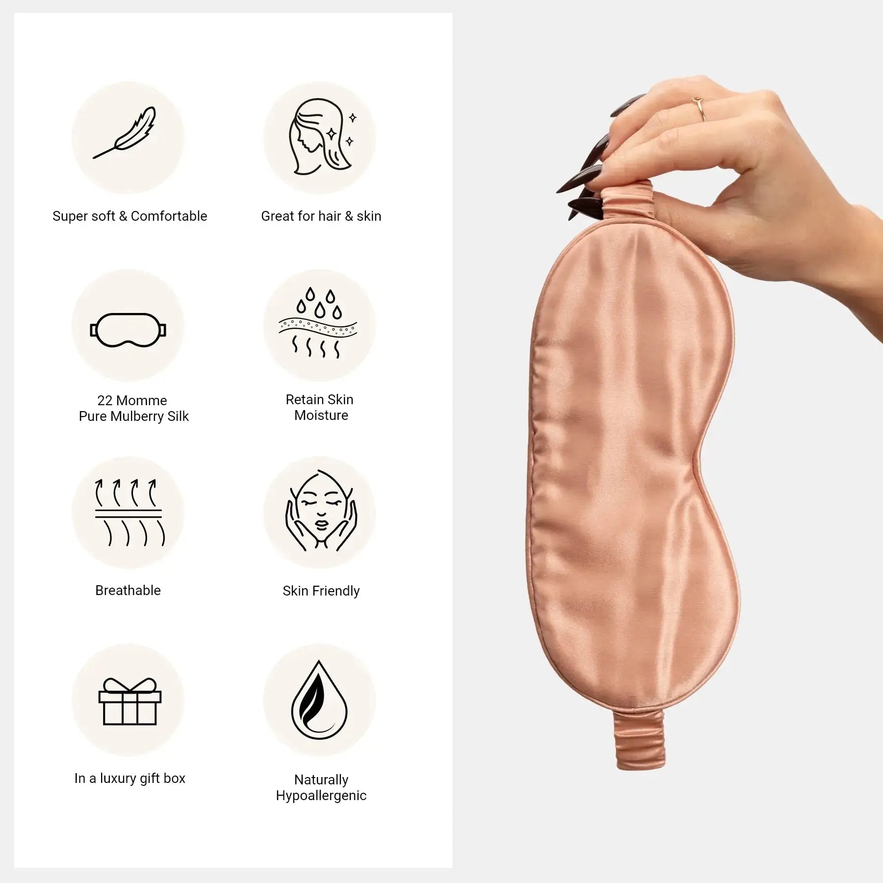 Rose Gold Silk Eye Mask - 22 Momme Pure Mulberry Silk Sleep Mask UK