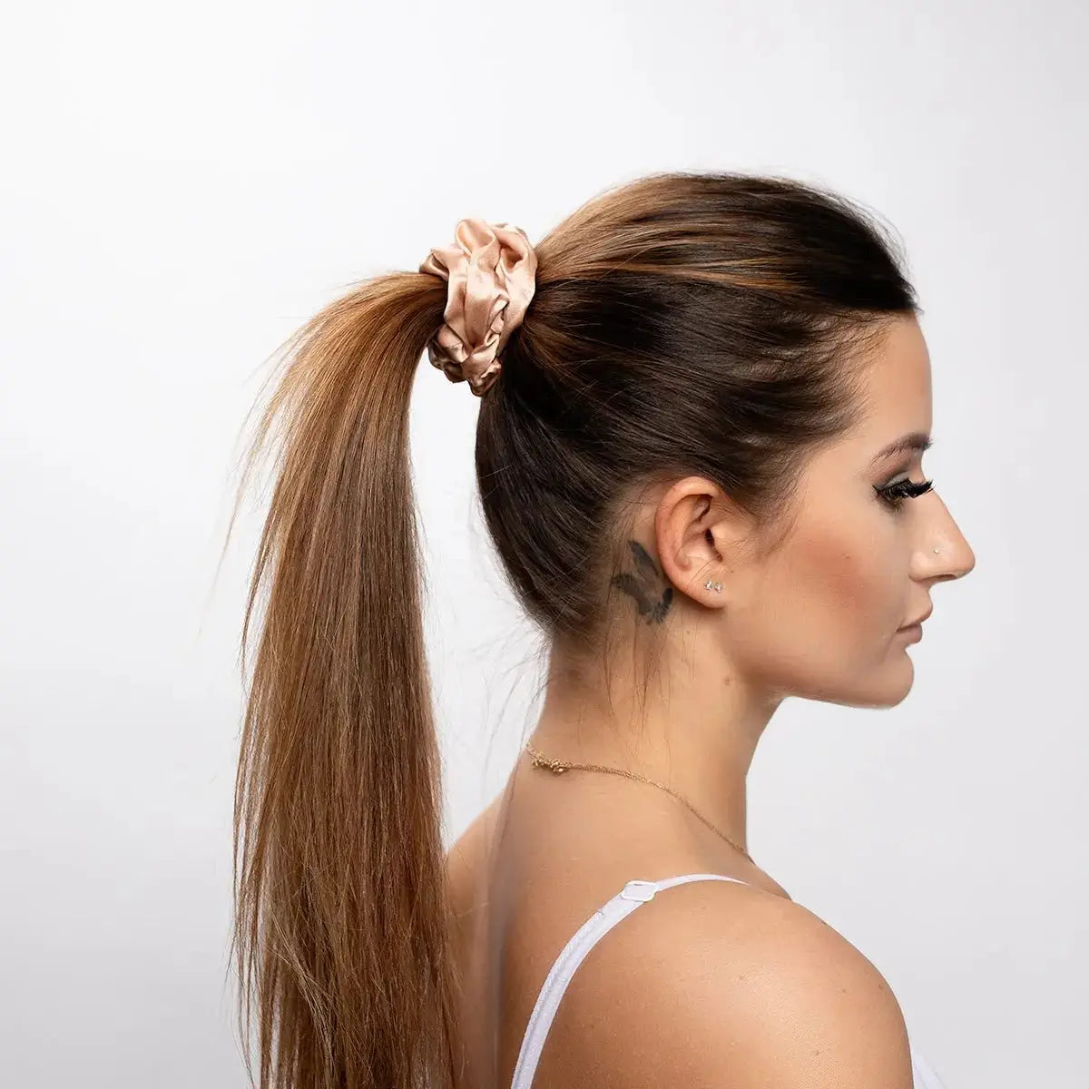 Rose Gold Silk Scrunchie Large - Pure Mulberry Silk Hair Tie UK